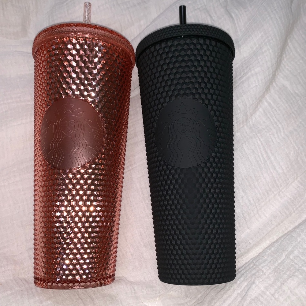 Matte Black & Rose Gold Studded Starbucks Tumblers